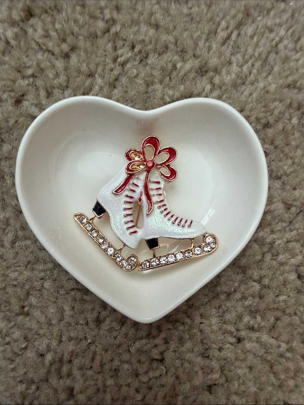 White and Pink Ice Skate Brooch Pin